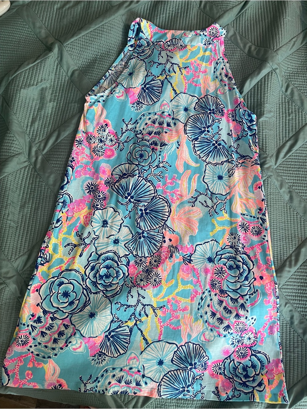 Lilly Pulitzer Ross Sleeveless Floral Shift Dress in Aqua, Pink & Navy - Picture 5 of 8